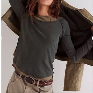 Free People Two's A Charm Long Sleeve Shirt in Deep Forest Combo